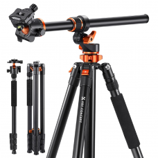 K&F Concept T254A7+BH-28L Aluminum Camera Tripod (KF09.119) 2.3m with Transverse Overhead Center Column & 360° Panoramic Ball Head